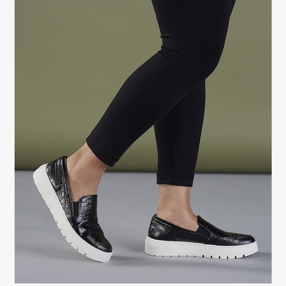 Vionic Shoes - Vionic Dinora Black Croc Textured Platform Slip-On Sneakers
